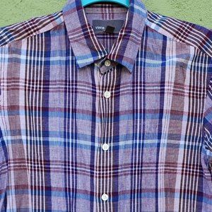 Vince Plaid Long Sleeve Button Down Polo Shirt. 100% Cotton Size M/M